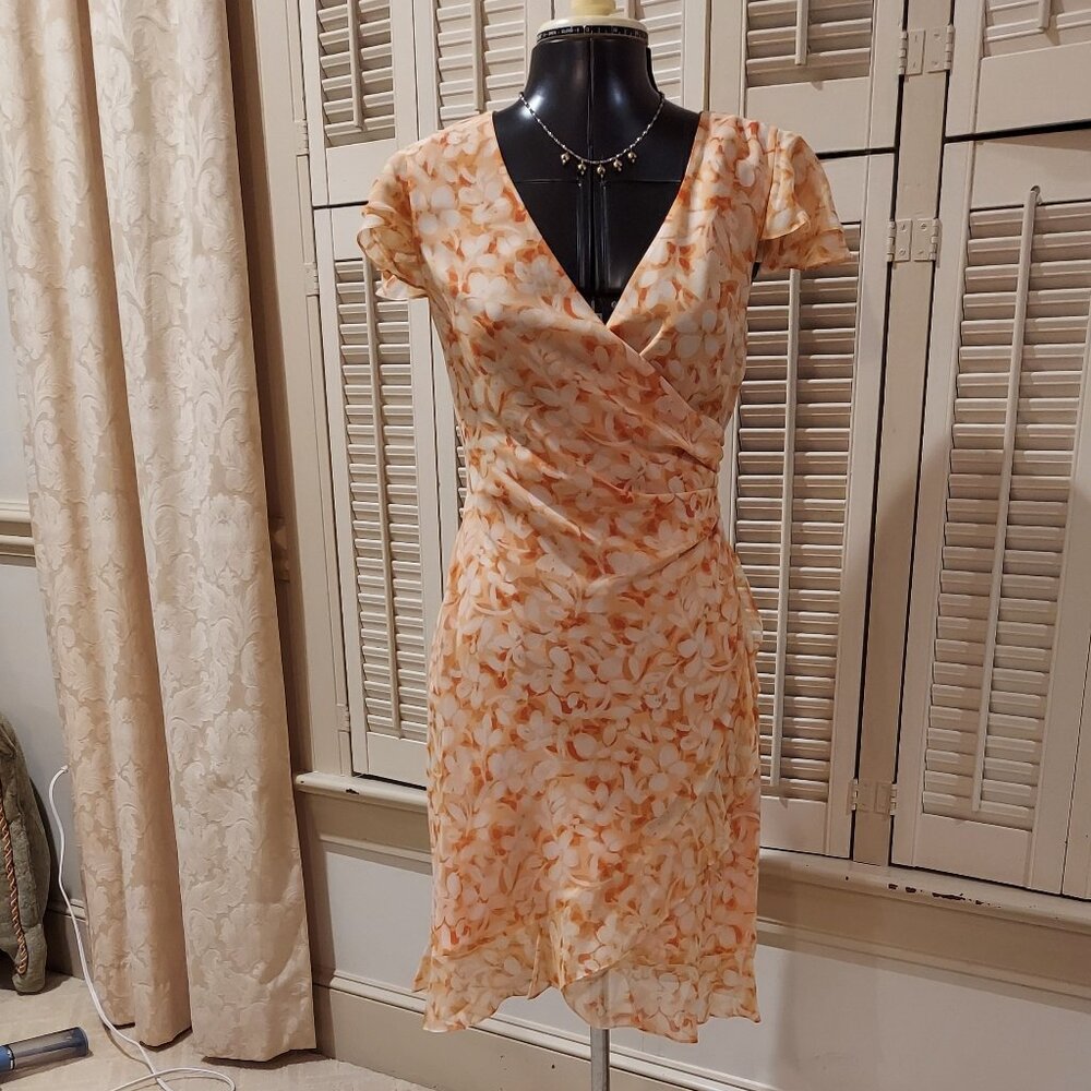 Peachy Ruffled Floral Silk Dress by Coldwater Creek Size P6
